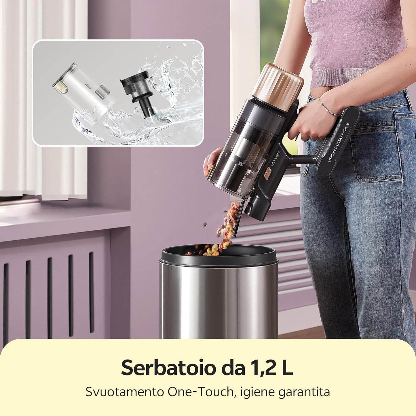 Ultenic Aspirapolvere Senza Fili, 50KPa/65 Min Scopa Elettrica Senza Fili, Aspirapolvere Potente con Tubo Telescopica, Autoportante, Tecnologia GreenEye, per Tappeti/Pavimenti/Peli di Animali