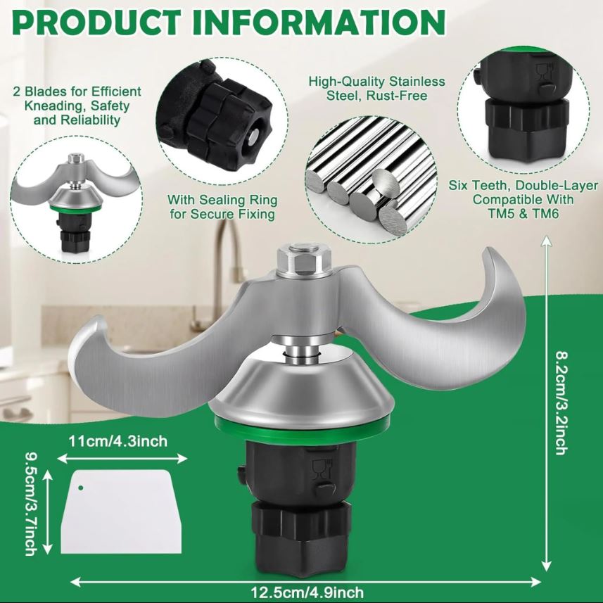 Teigmesser für Thermomix TM6, TM5, Edelstahl Teigmischmesser