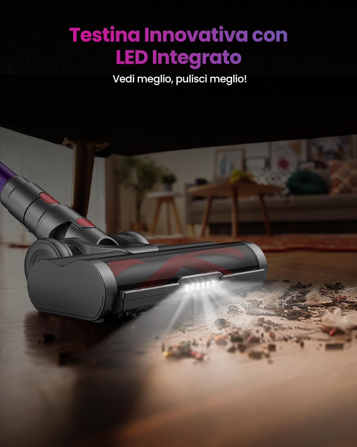 Aspirapolvere Senza Fili con 2 Batterie, 150 Min/600W/ 55KPA/2.0L Scopa Elettrica Senza Fili Potente, Touch Intelligente, Filtro a 11 Stadi, Spazzola Anti-Groviglio per Pavimenti/Tappeti/Peli Animali