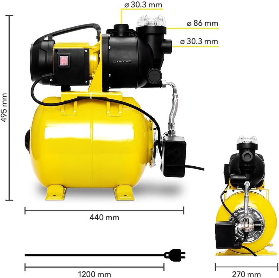 TROTEC TGP 1025 EF - Pompa con prefiltro, 3500 l/h, 1000 W, 30 m, risparmio energetico, auto-arresto, approvvigionamento idrico industriale, irrigazione