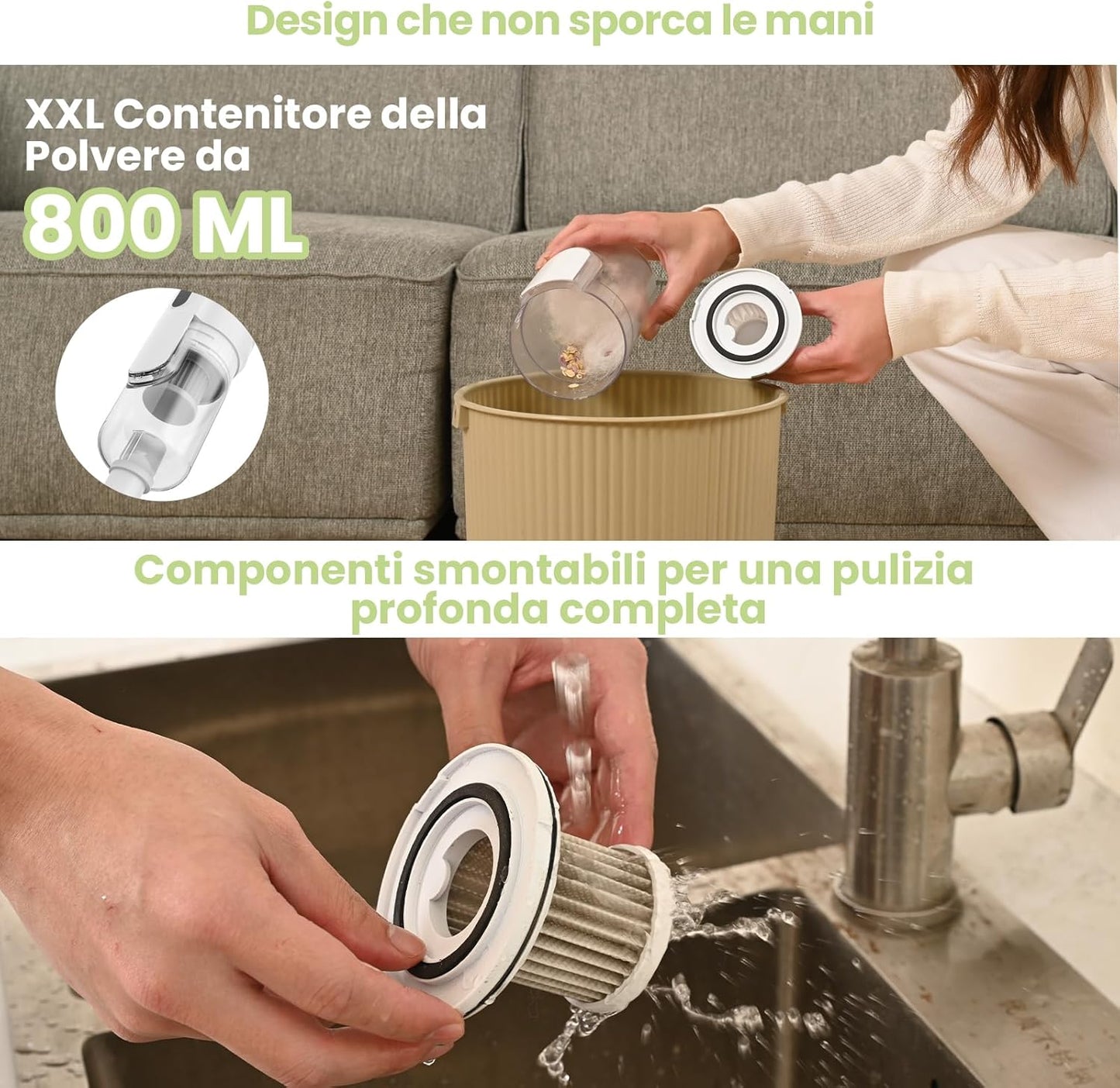 U5PRO Aspirapolvere Senza Fili, 28,000Pa Potente Aspirazione, 35Min di Autonomia, Scopa Elettrica Ultra Leggera con Filtro HEPA, Testa Rotante, per Peli di Animali, Pavimenti Duri, Casa e Auto