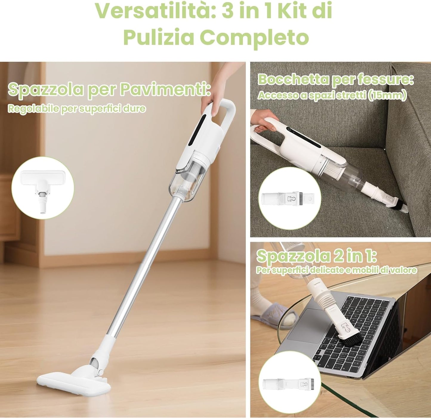 U5PRO Aspirapolvere Senza Fili, 28,000Pa Potente Aspirazione, 35Min di Autonomia, Scopa Elettrica Ultra Leggera con Filtro HEPA, Testa Rotante, per Peli di Animali, Pavimenti Duri, Casa e Auto