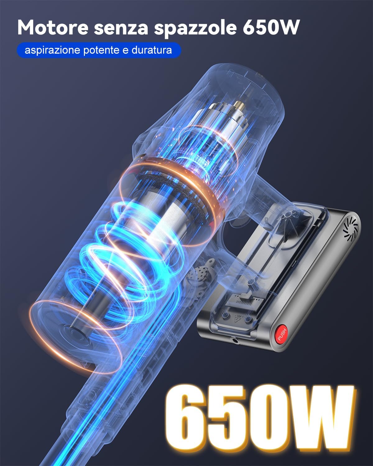 H9 Aspirapolvere Senza Fili Potente 58000Pa/650W/80Min, Scopa Elettrica Senza Filo con Display Touch LED, Autoportante Anti-Groviglio per Peli Animali, Moquette e Pavimenti Duri, Blu