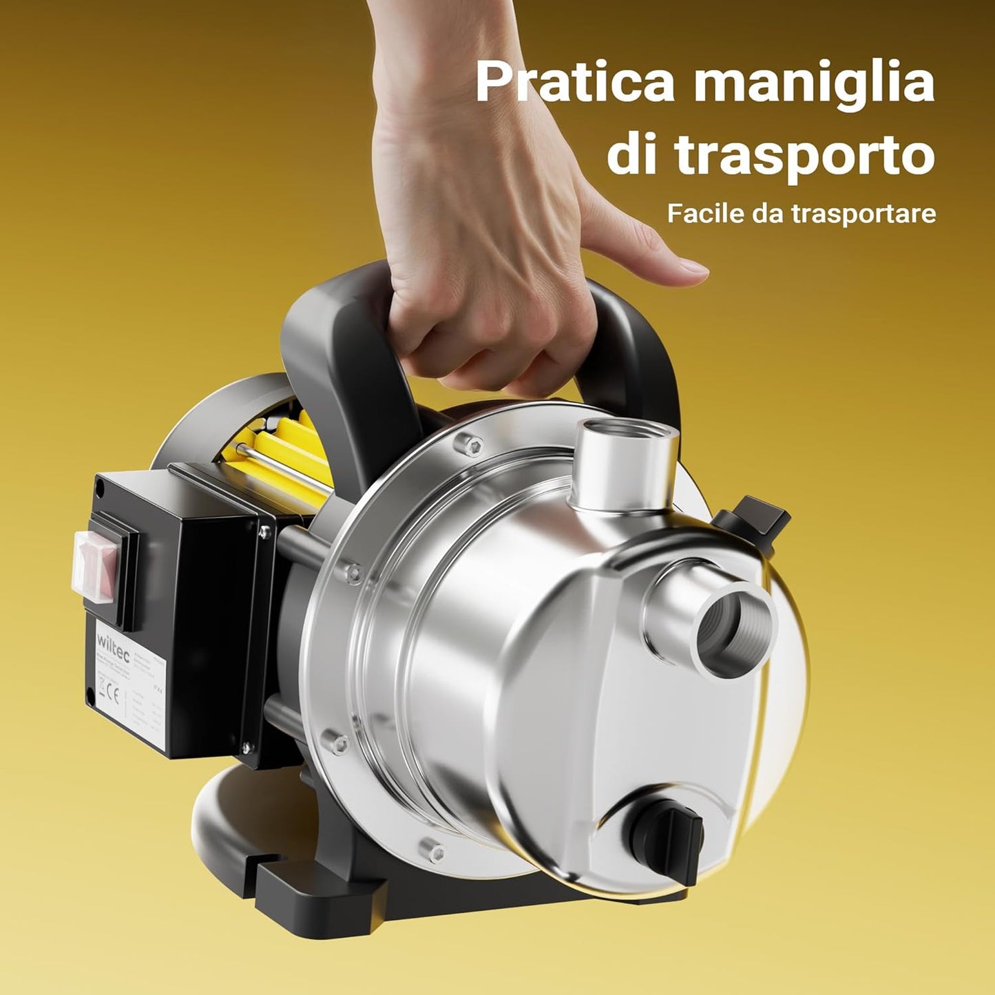 Pompa da giardino autoadescante acciaio inox 3800l/h 1200W max 48m con maniglia Elettropompa