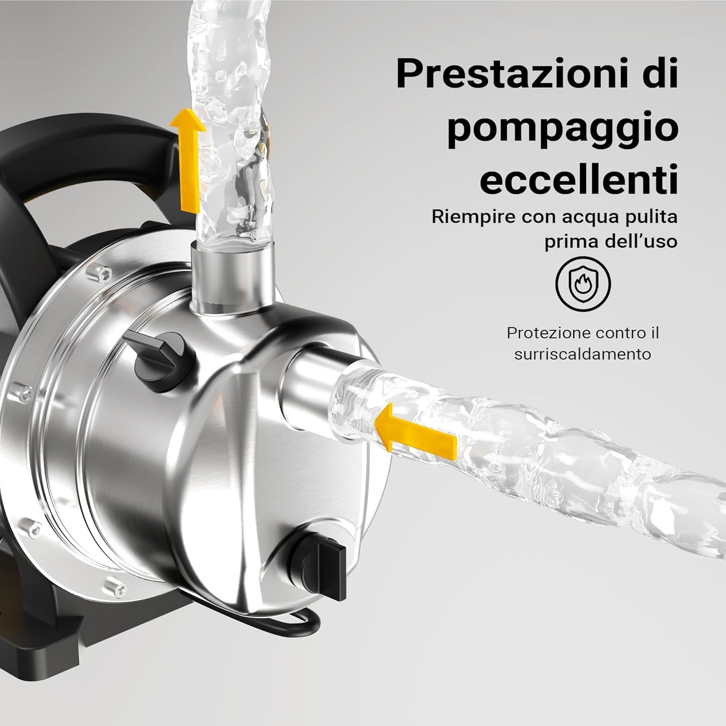 Pompa da giardino autoadescante acciaio inox 3800l/h 1200W max 48m con maniglia Elettropompa