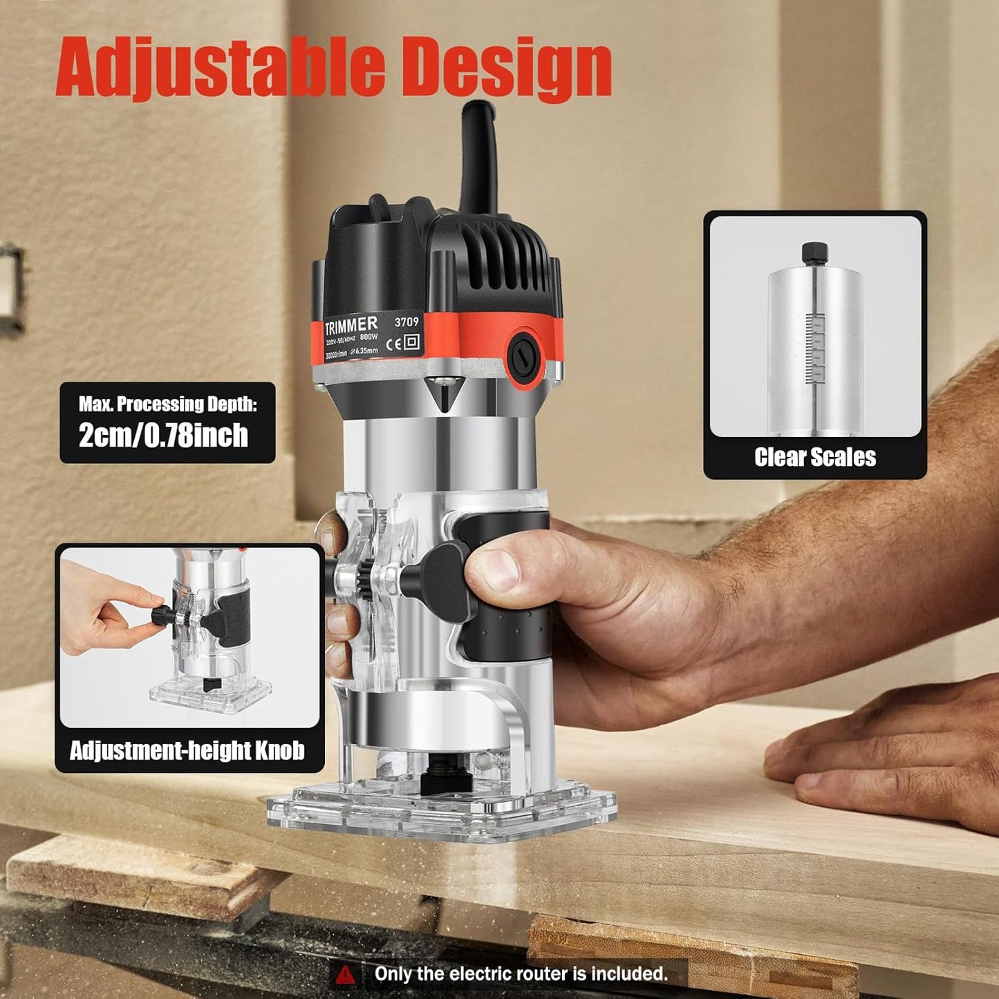 Fresatrice verticale per legno, elettrica, a mano, 220 V, 800 W, fresatrice multifunzione, 30000r/min, per lavorazione del legno, lavorazione di mobili