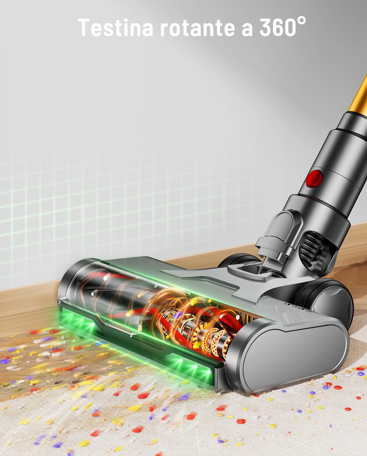 Aspirapolvere Senza Fili, 55KPA/650W/70Mins Scopa Elettrica Senza Fili, Autoportante Anti-groviglio/OLED Schermo/1,8L Cup Aspirapolvere senza fili potente, Adatto per Tappeti/Pavimenti/Capelli