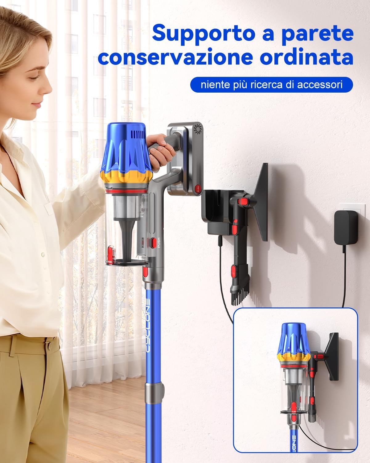 H9 Aspirapolvere Senza Fili Potente 58000Pa/650W/80Min, Scopa Elettrica Senza Filo con Display Touch LED, Autoportante Anti-Groviglio per Peli Animali, Moquette e Pavimenti Duri, Blu