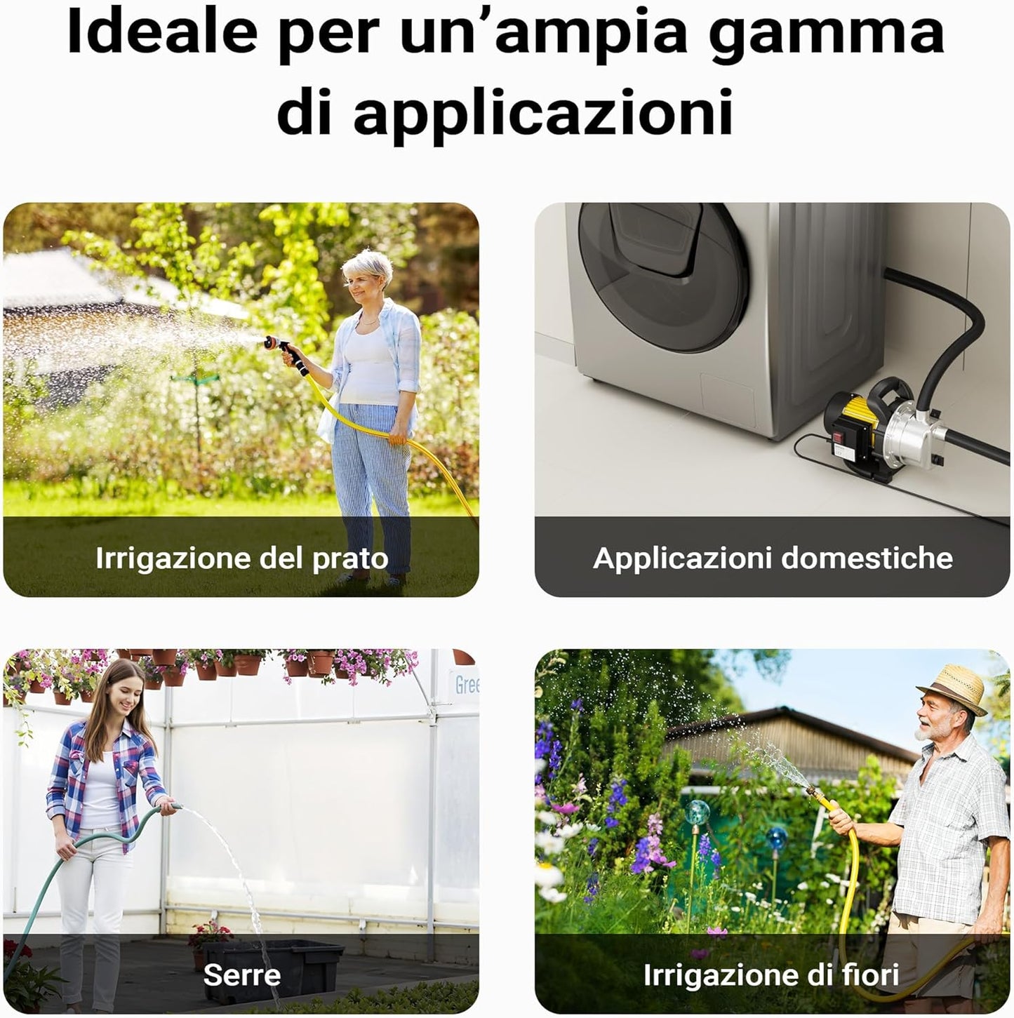 Pompa da giardino autoadescante acciaio inox 3800l/h 1200W max 48m con maniglia Elettropompa