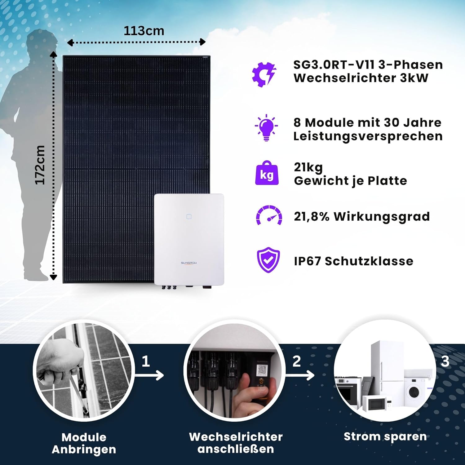 Home Deluxe Photovoltaikanlage SUNIQ Solarpaneel - 415 W | Solaranlage, PV-Anlage, Solarstromanlage